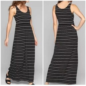 ATHLETA Maxi Dress Black White Striped Medium Casual  Comfortable Versatile